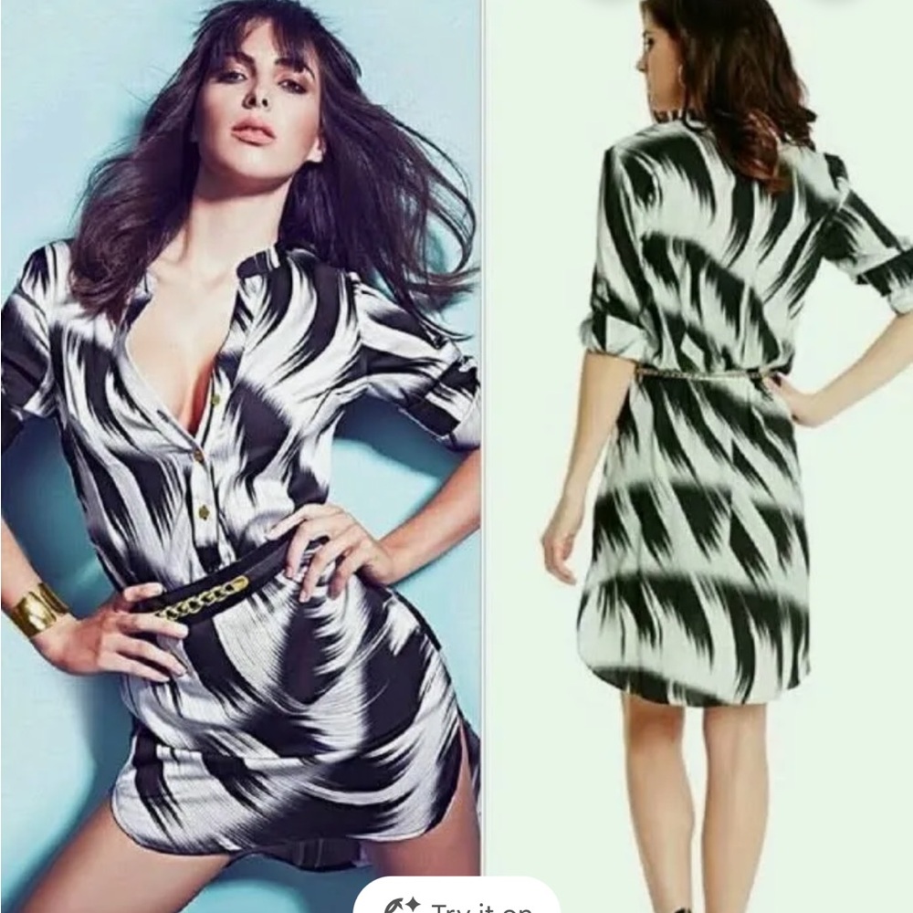 Marciano Chic Black and White Patterned Shirt Dress - Size S